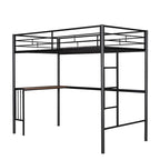 Twin Over Full Metal Bunk Bed with Desk, Ladder and Metal Slats