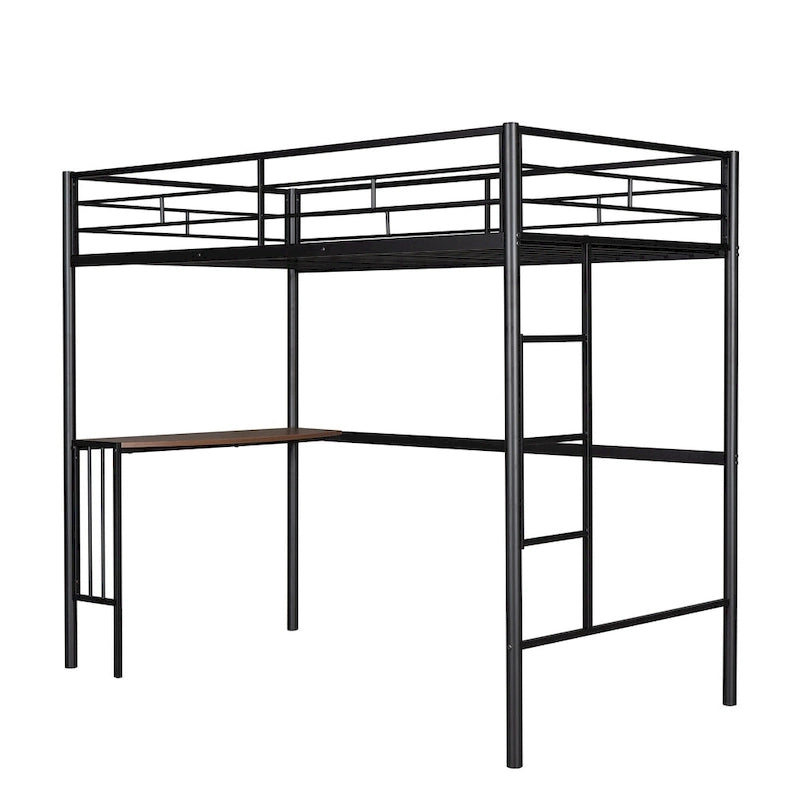 Twin Over Full Metal Bunk Bed with Desk, Ladder and Metal Slats
