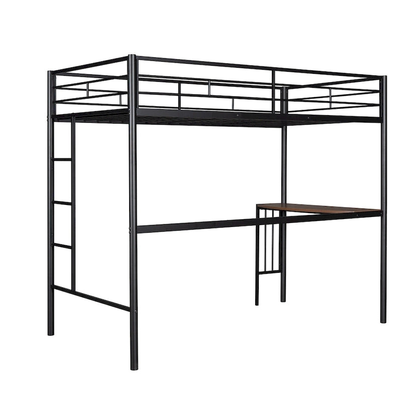 Twin Over Full Metal Bunk Bed with Desk, Ladder and Metal Slats