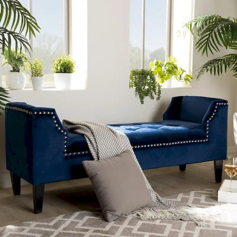 Upholstered Velvet Bench with Wood Legs