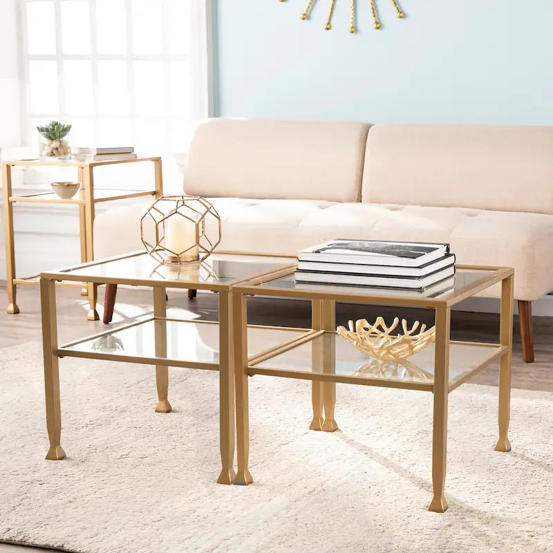  Jaymes Gold & Metal Glass Top Cocktail Table