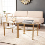 Two-Tier Metal & Glass Cocktail Table with Shelf