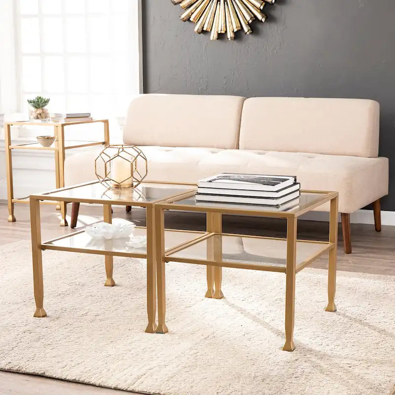 Two-Tier Metal & Glass Cocktail Table with Shelf