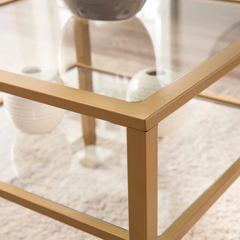Two-Tier Metal & Glass Cocktail Table with Shelf
