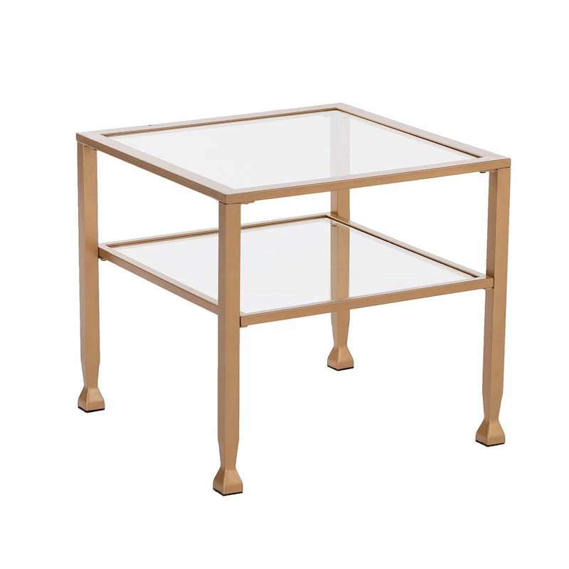 Two-Tier Metal & Glass Cocktail Table with Shelf