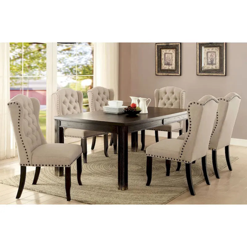 Rectangular Solid Wood Dining Table – Antique Black