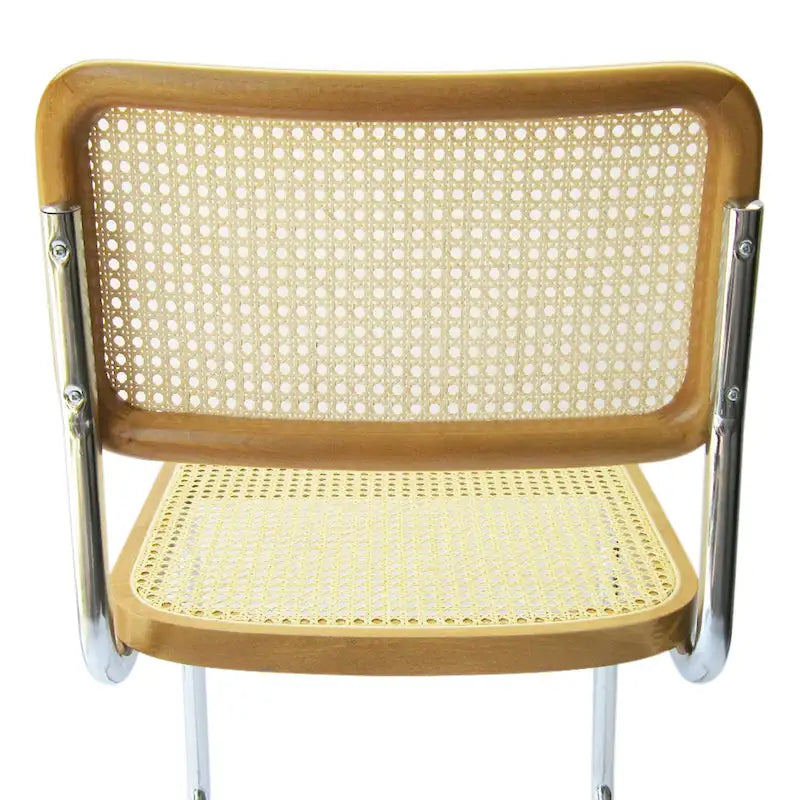 Cane Dining Chair in Chrome and Honey Oak