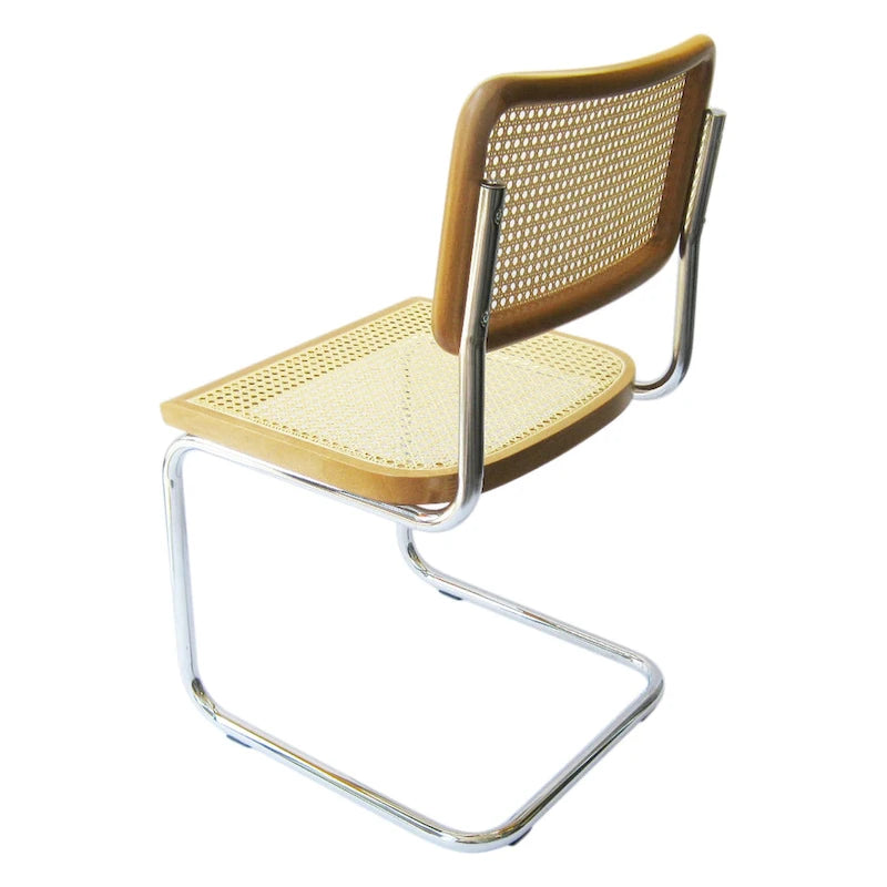 Cane Dining Chair in Chrome and Honey Oak