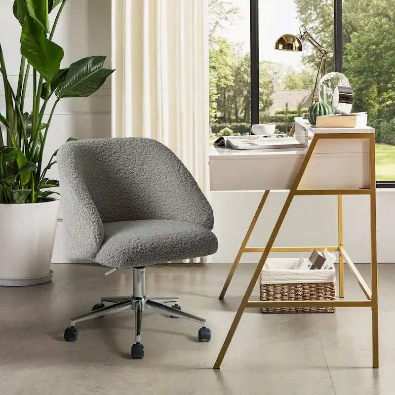 Boucle Swivel Office Chair with Rolling Wheels