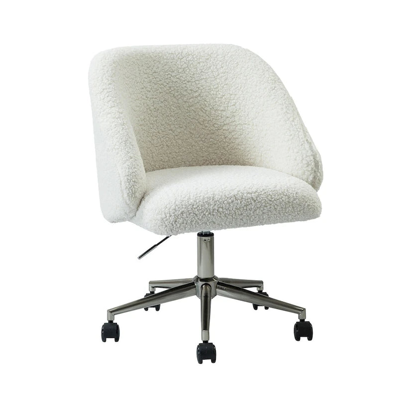 Boucle Swivel Office Chair with Rolling Wheels