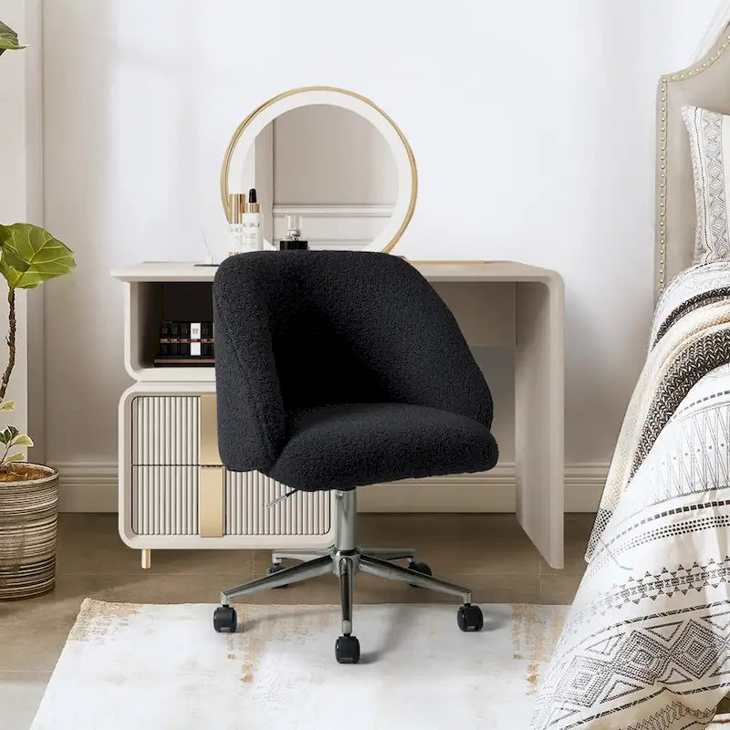 Boucle Swivel Office Chair with Rolling Wheels