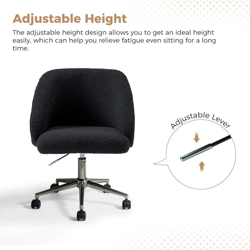 Boucle Swivel Office Chair with Rolling Wheels
