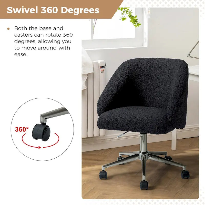 Boucle Swivel Office Chair with Rolling Wheels