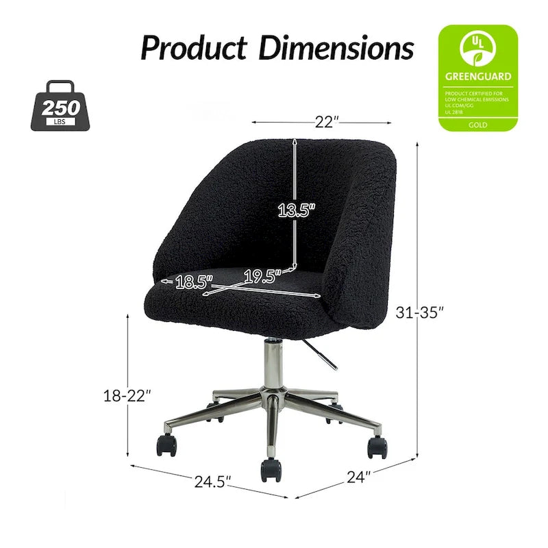 Boucle Swivel Office Chair with Rolling Wheels