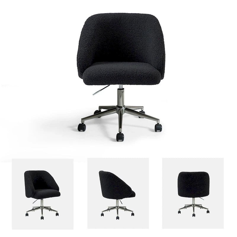 Boucle Swivel Office Chair with Rolling Wheels