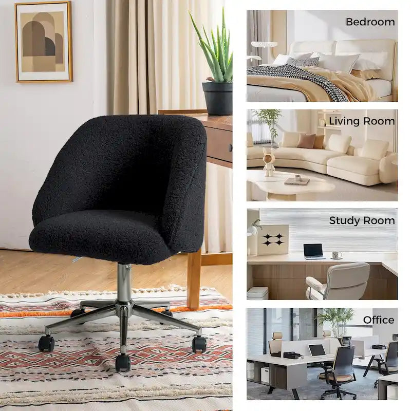 Boucle Swivel Office Chair with Rolling Wheels