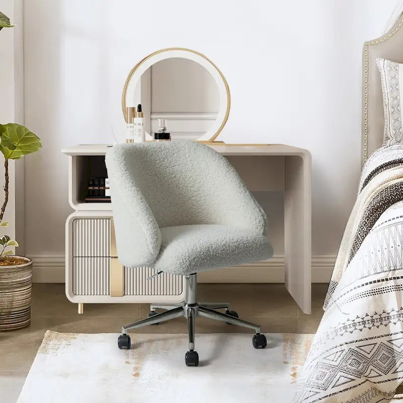 Boucle Swivel Office Chair with Rolling Wheels