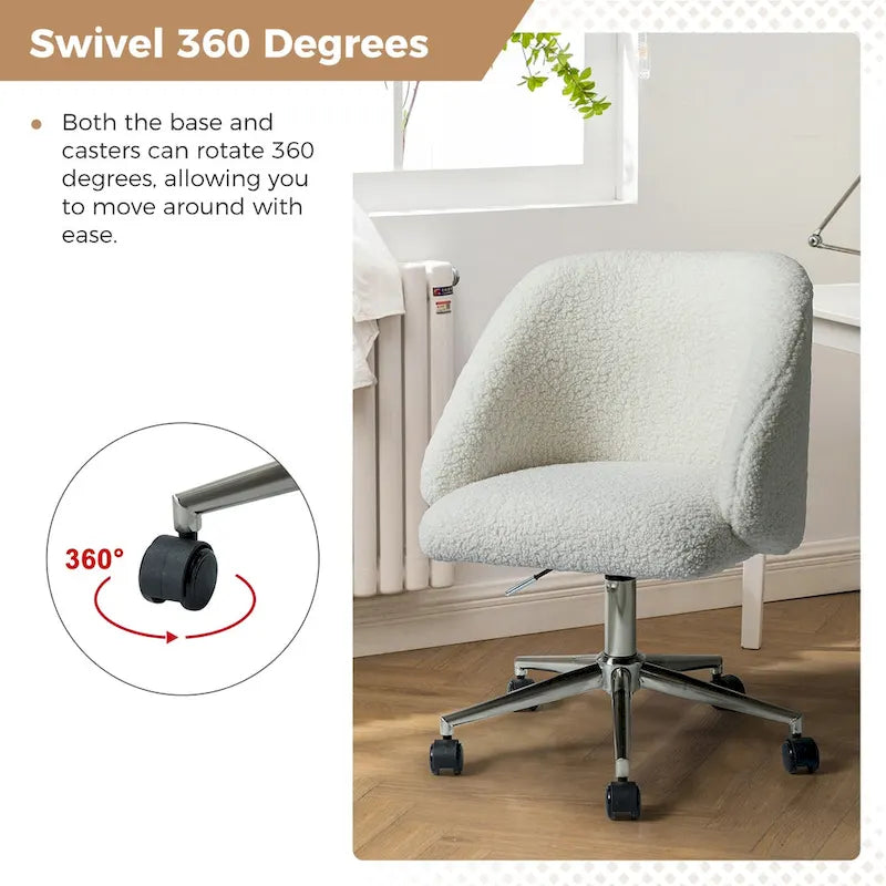 Boucle Swivel Office Chair with Rolling Wheels