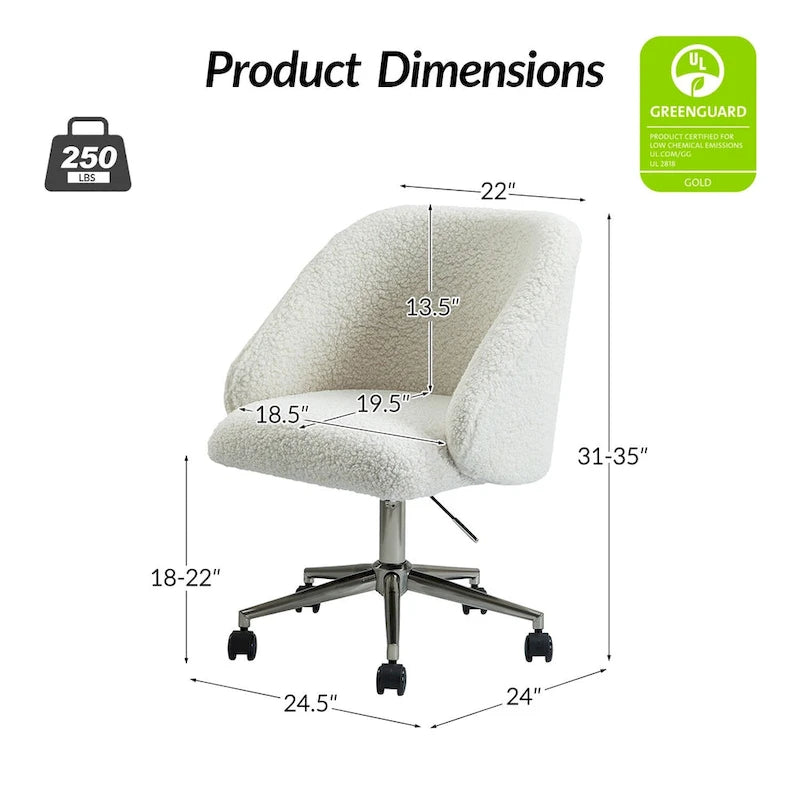 Boucle Swivel Office Chair with Rolling Wheels
