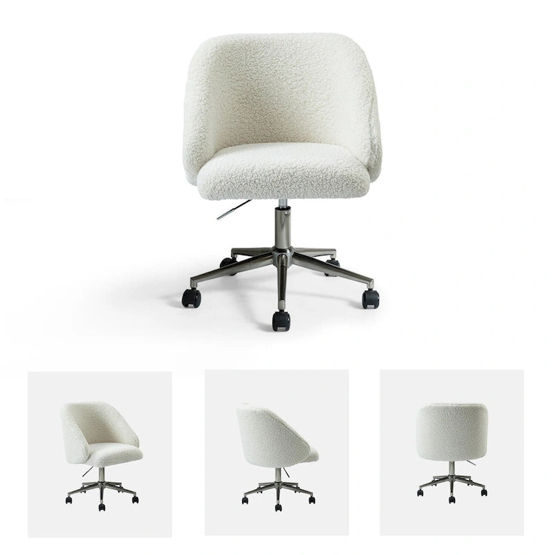 Boucle Swivel Office Chair with Rolling Wheels
