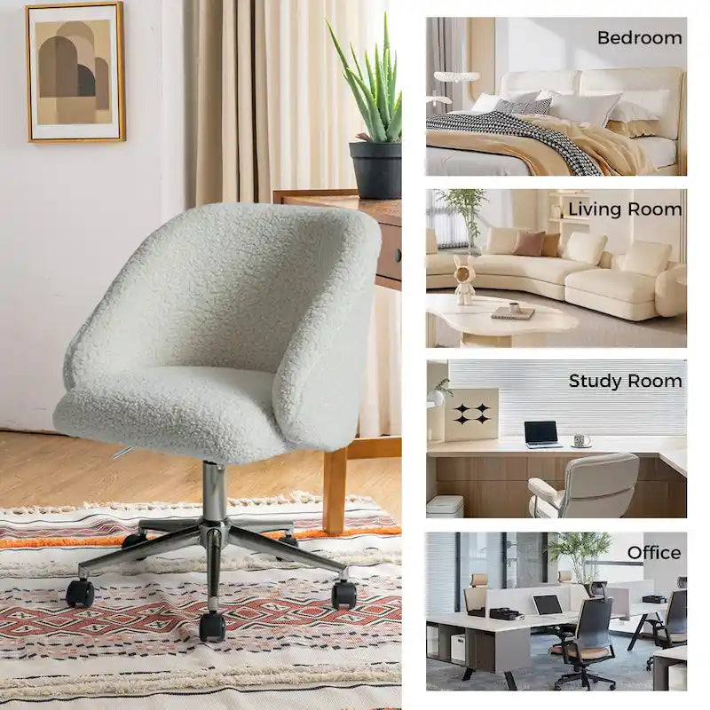 Boucle Swivel Office Chair with Rolling Wheels