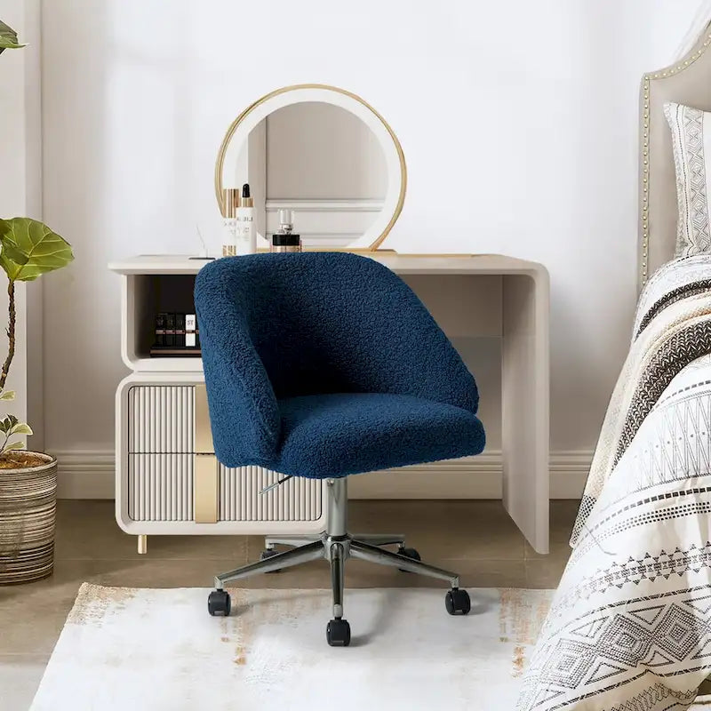 Boucle Swivel Office Chair with Rolling Wheels