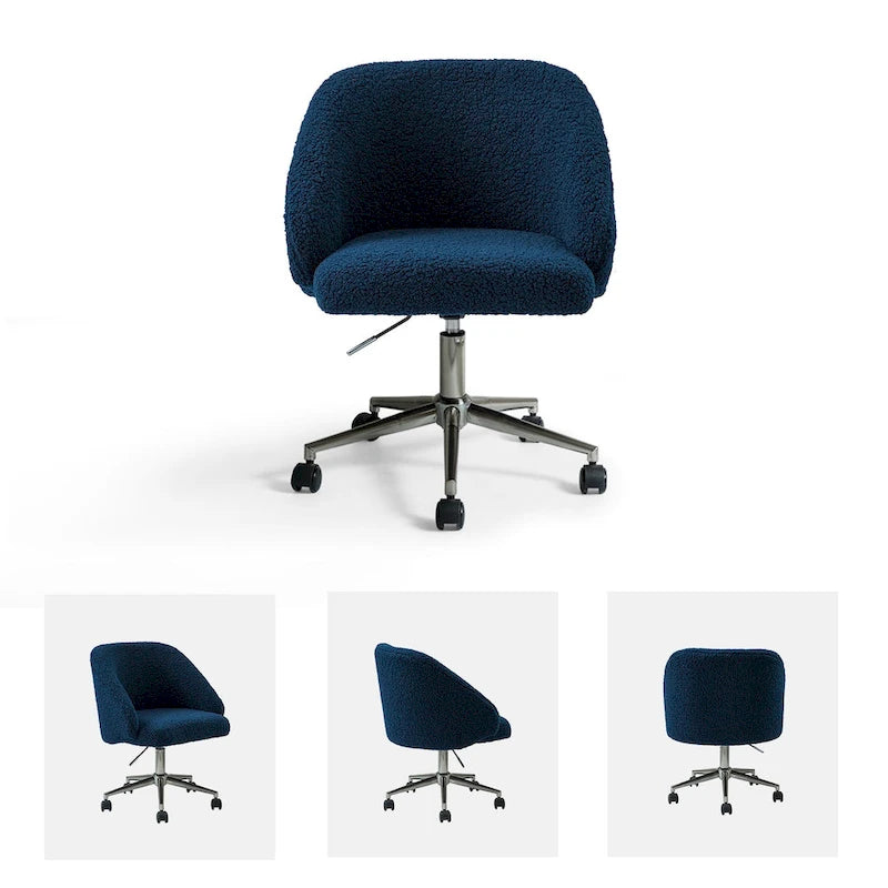 Boucle Swivel Office Chair with Rolling Wheels