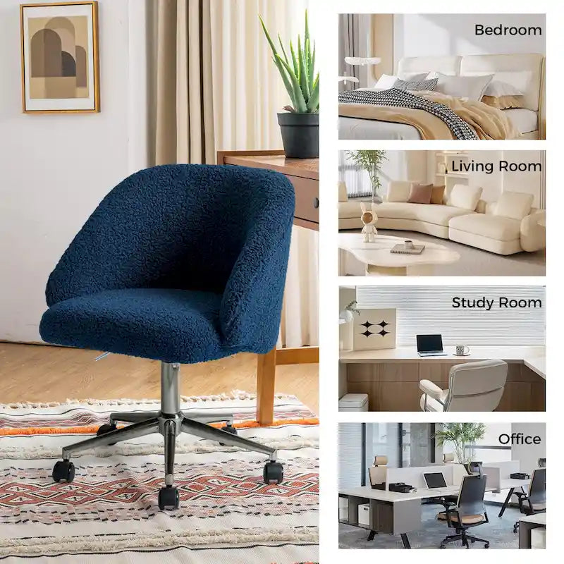 Boucle Swivel Office Chair with Rolling Wheels