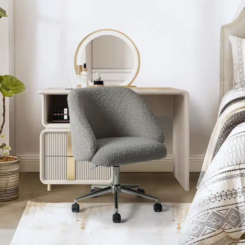 Boucle Swivel Office Chair with Rolling Wheels