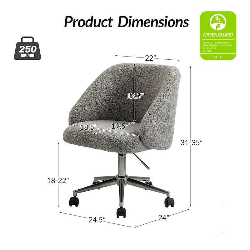 Boucle Swivel Office Chair with Rolling Wheels