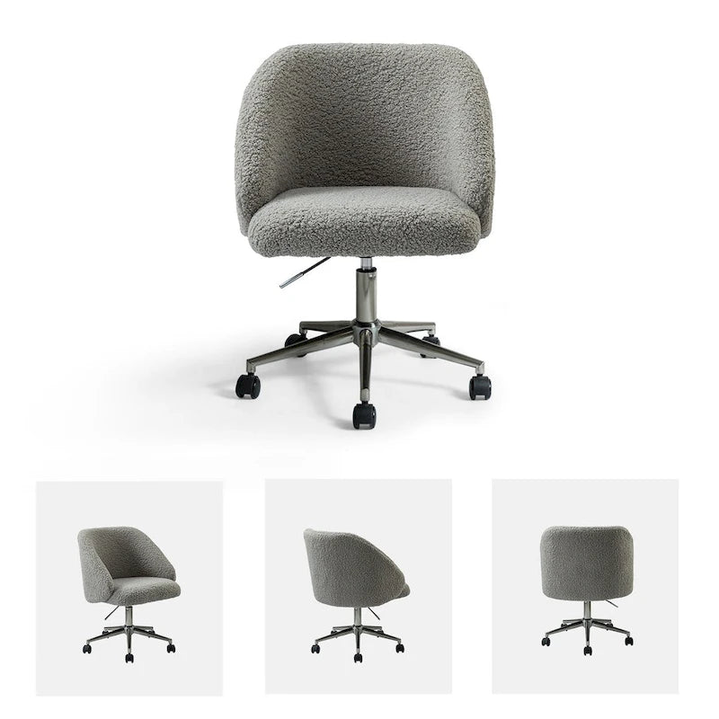 Boucle Swivel Office Chair with Rolling Wheels