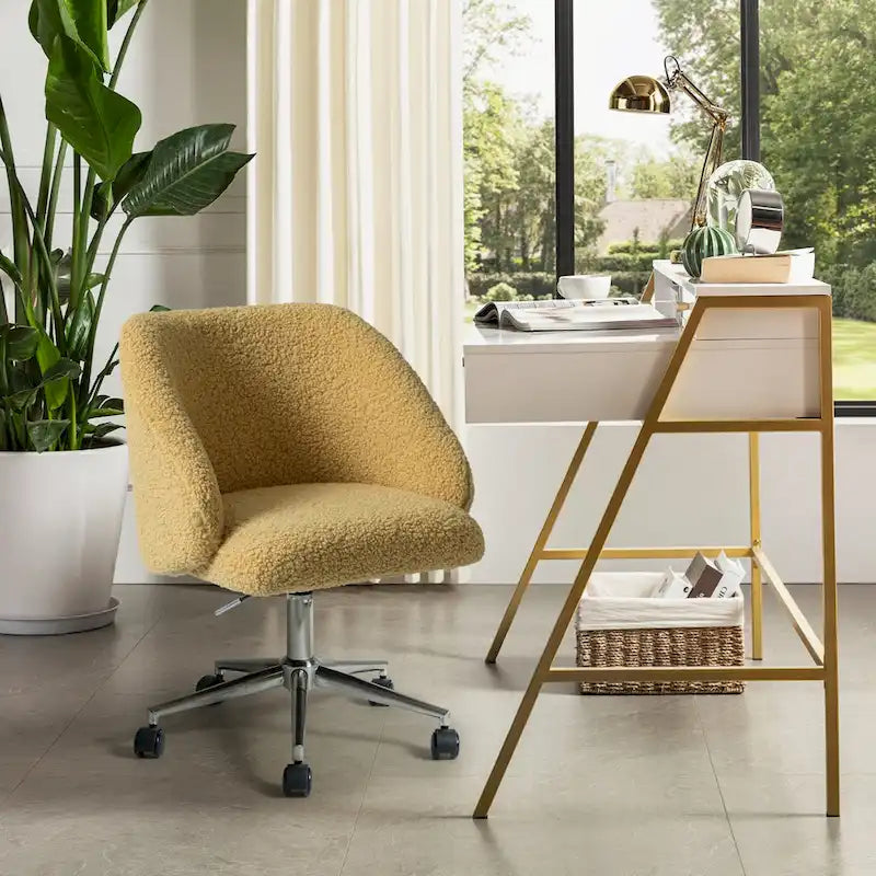 Boucle Swivel Office Chair with Rolling Wheels