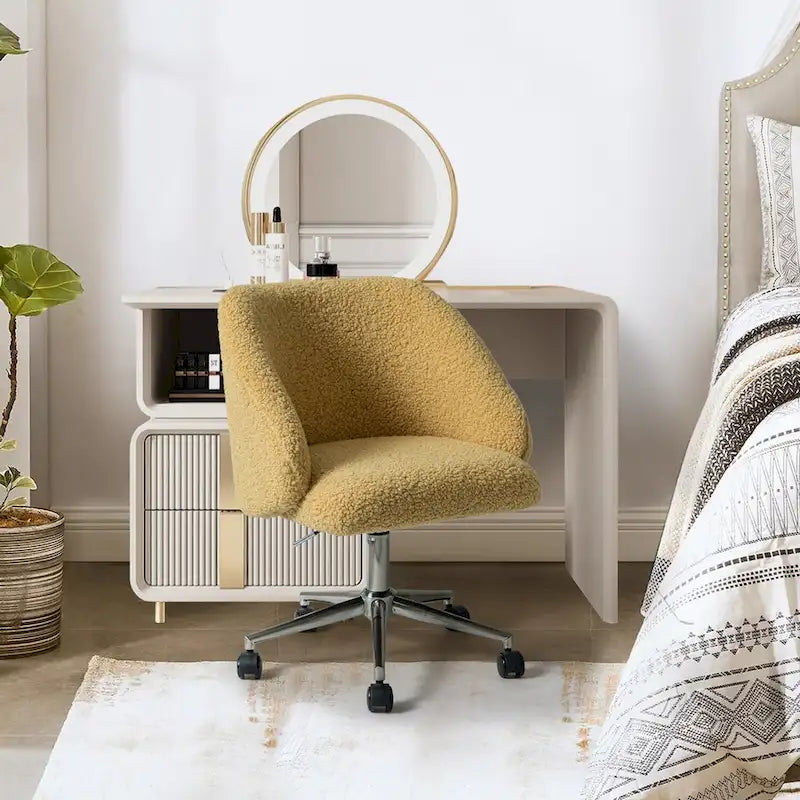 Boucle Swivel Office Chair with Rolling Wheels