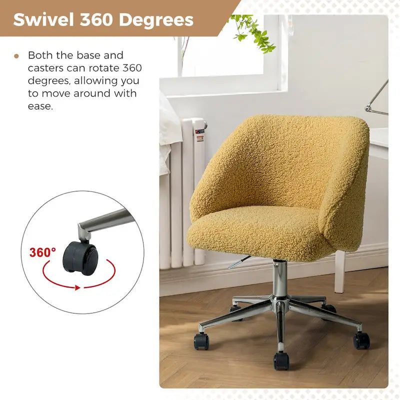 Boucle Swivel Office Chair with Rolling Wheels