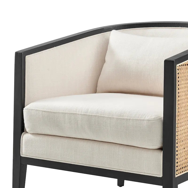 Linen Accent Arm Chair with Rattan Frame