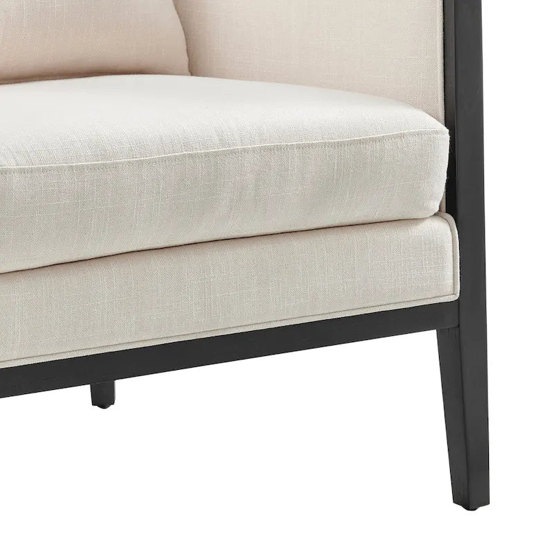 Linen Accent Arm Chair with Rattan Frame