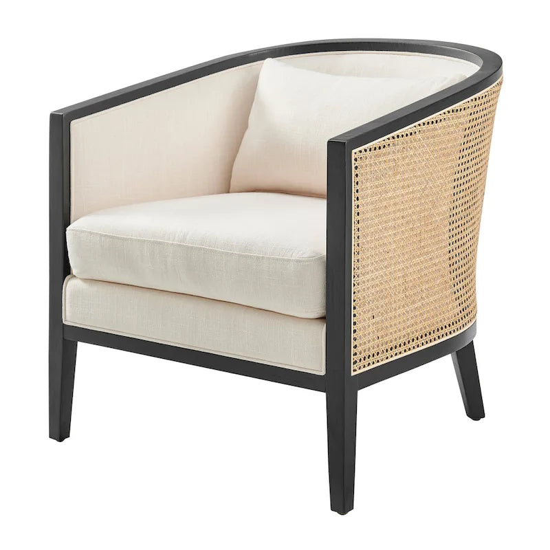 Linen Accent Arm Chair with Rattan Frame