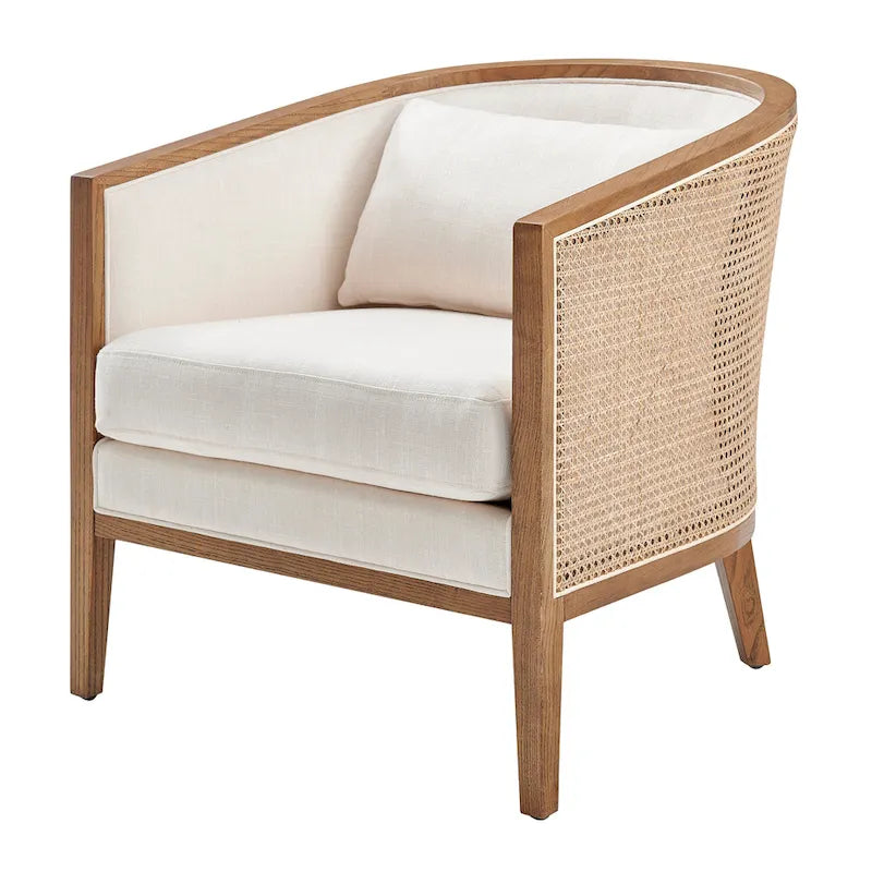 Linen Accent Arm Chair with Rattan Frame