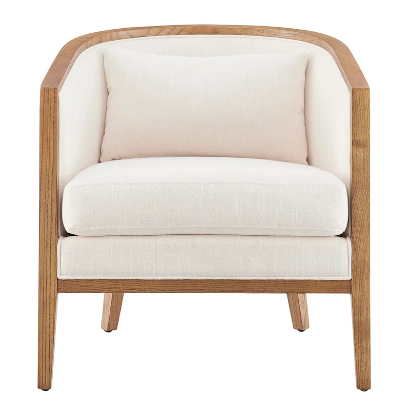 Linen Accent Arm Chair with Rattan Frame