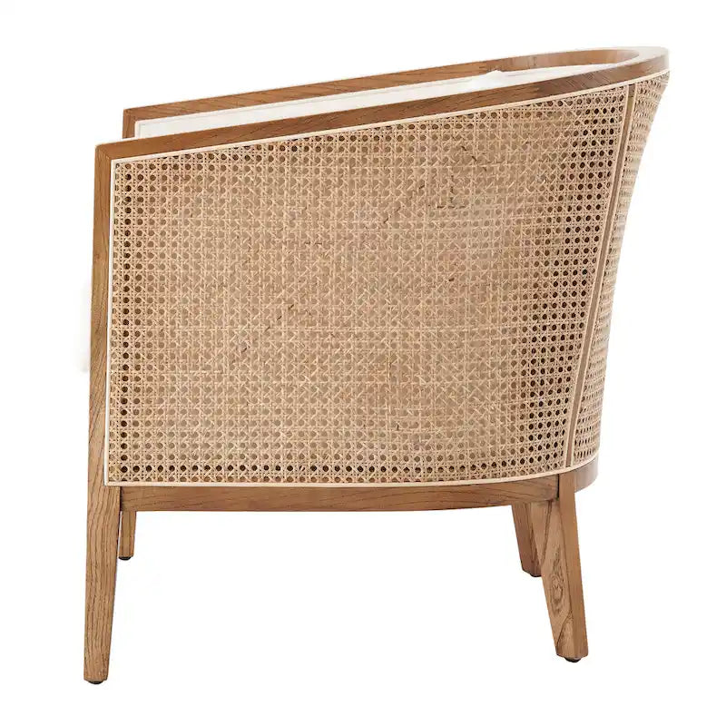 Linen Accent Arm Chair with Rattan Frame
