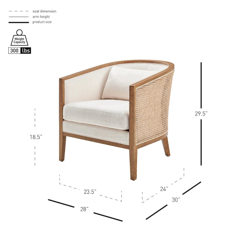 Linen Accent Arm Chair with Rattan Frame