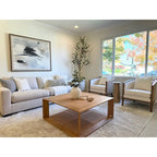Linen Accent Arm Chair with Rattan Frame