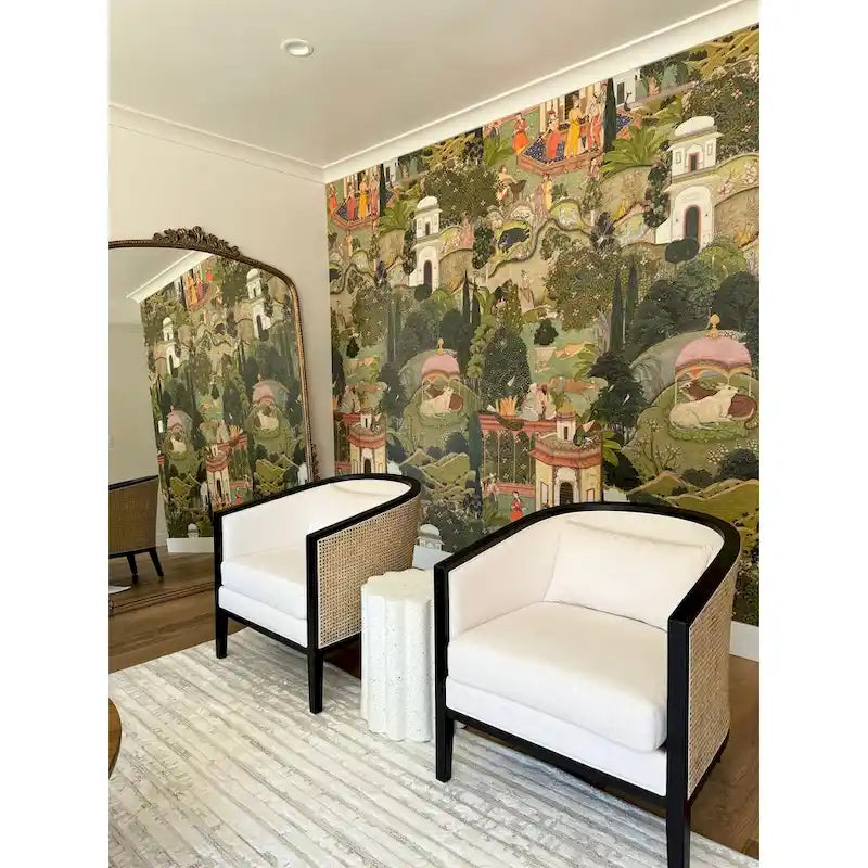 Linen Accent Arm Chair with Rattan Frame
