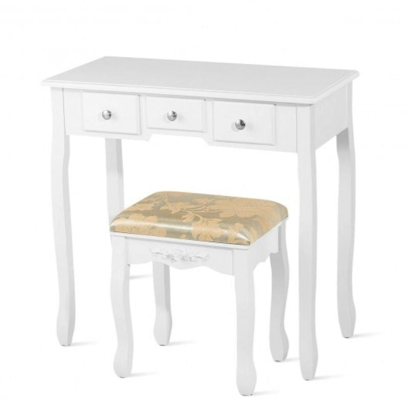 Vanity Dressing Table Set with 5 Drawers and Oval Mirror