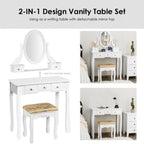 Vanity Dressing Table Set with 5 Drawers and Oval Mirror