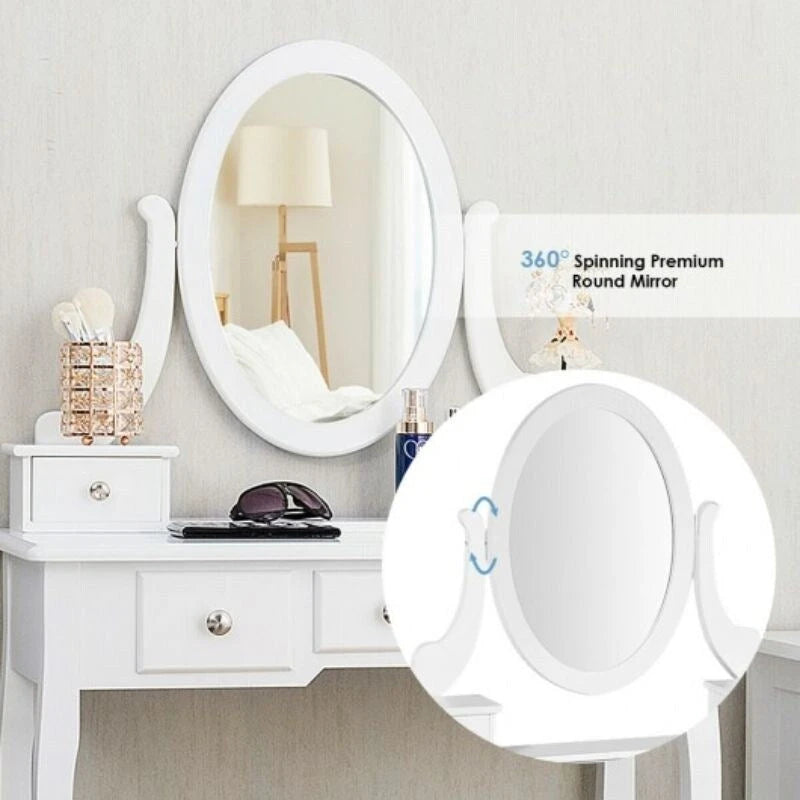 Vanity Dressing Table Set with 5 Drawers and Oval Mirror