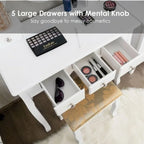Vanity Dressing Table Set with 5 Drawers and Oval Mirror