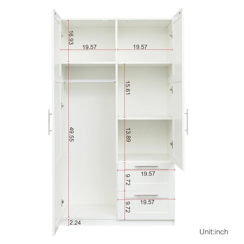 High Wardrobe with 2 Drawers and 5 Storage Compartments
