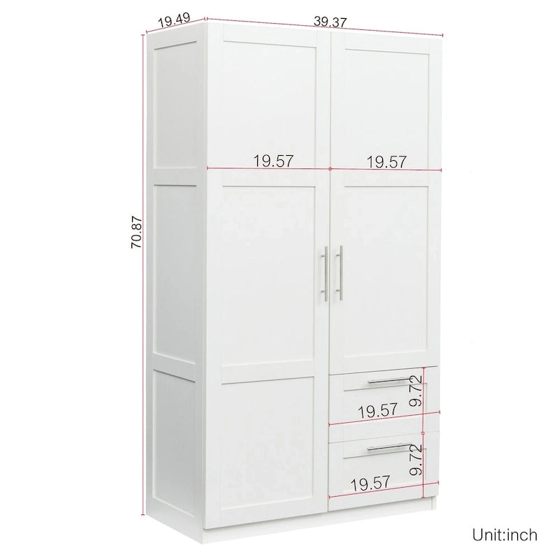 High Wardrobe with 2 Drawers and 5 Storage Compartments