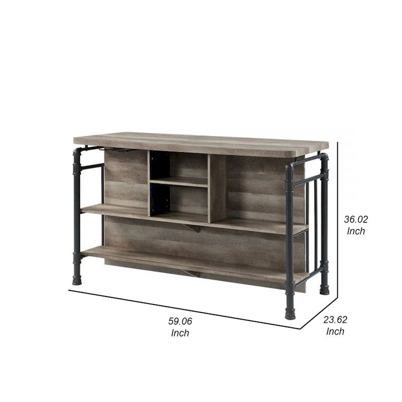 59-Inch Kitchen Island with 2 Shelves, Brown and Gray